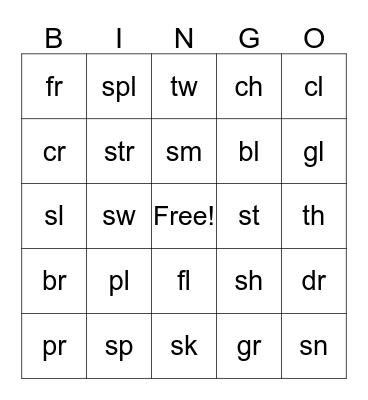 Letter Blends Bingo Card