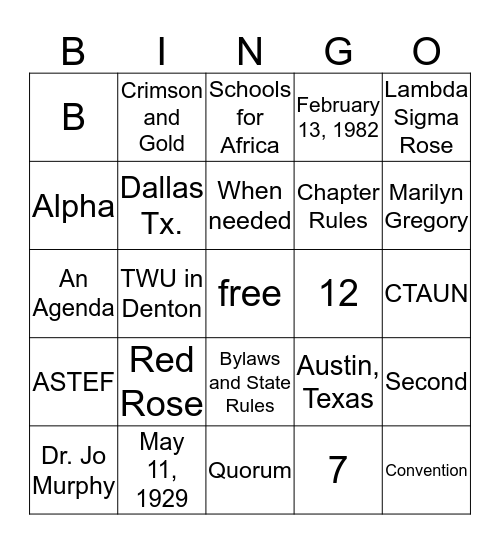 DKG Bingo! Bingo Card