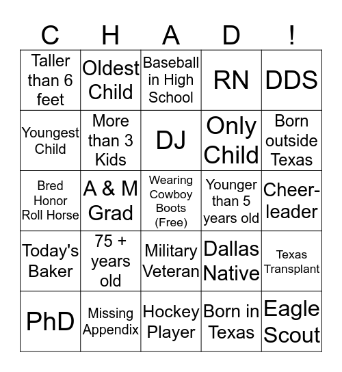 Chad Henry Bingo Card