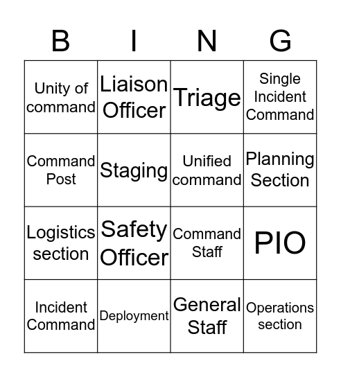 ICS Bingo Card