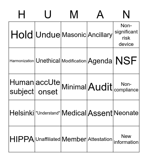 HUMAN Bingo Card