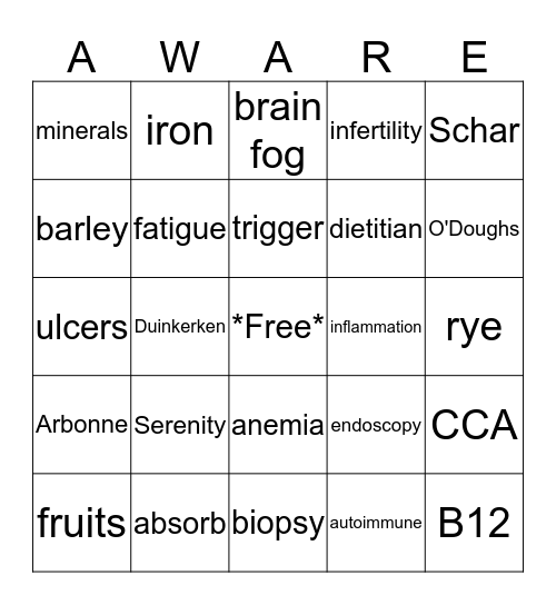 Celiac Adventure Bingo Card