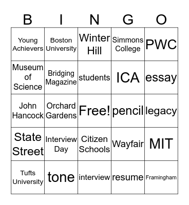 8GA Bingo Card