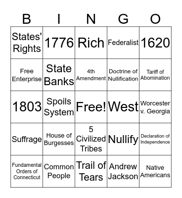 Jackson Assessment Bingo Card