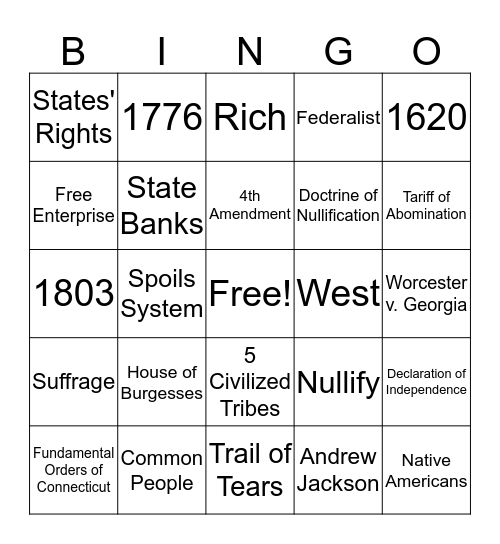 Jackson Assessment Bingo Card