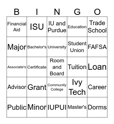 College Readiness Bingo Card