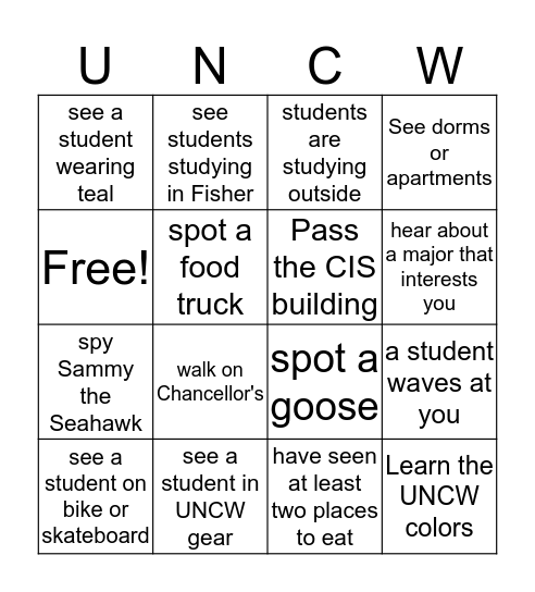 UNCW Bingo  Bingo Card
