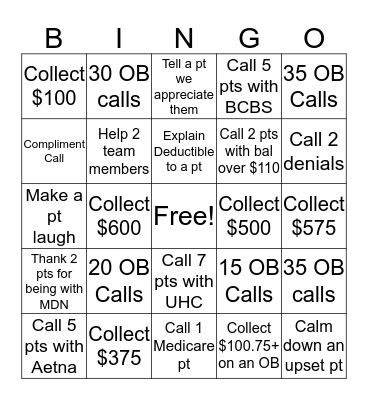 Collections Bingo Card