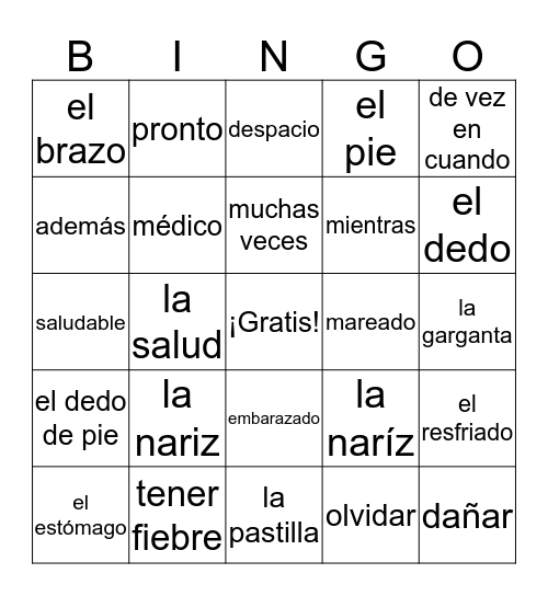 Bingo del Cuerpo Bingo Card