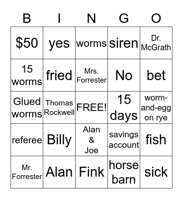 How to Eat Fried Worms Bingo Card