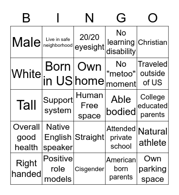 Privilege Bingo Card
