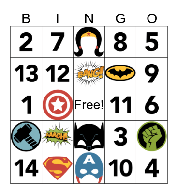 SUPERHERO BINGO Card