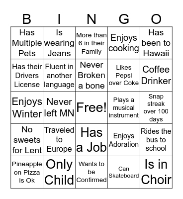 Human Bingo Card
