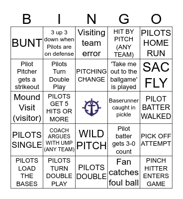 PORTLAND PILOTS BASEBALL BINGO Card