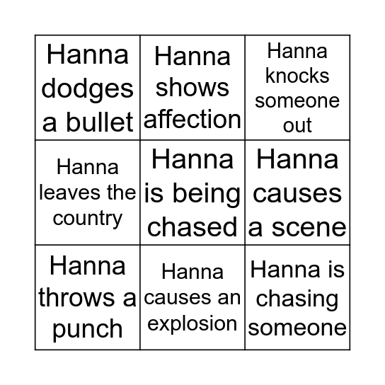 Hanna Bingo - A Prime Video Original Bingo Card
