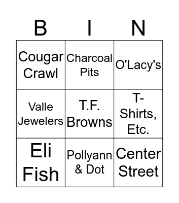 Cougar Corn Hole Crawl Bingo Card