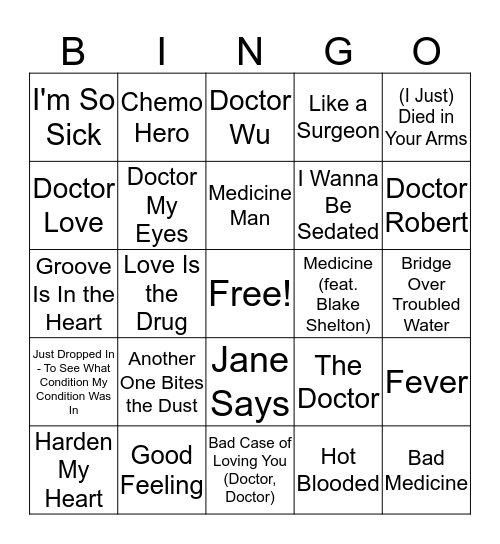 Bad Medicine Bingo Card