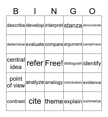 Academic Vocabulary Bingo Card