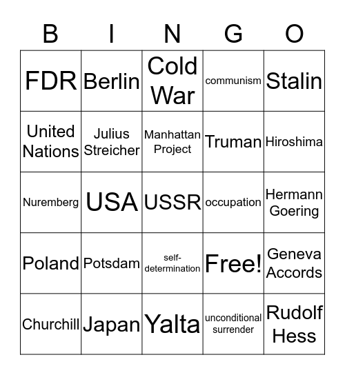 End of WWII Bingo Card