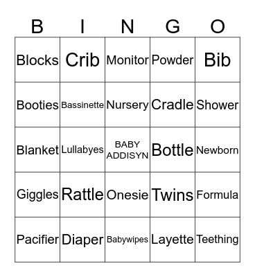 Baby Bingo Card