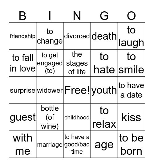 Chapter 9 Vocab Bingo Card