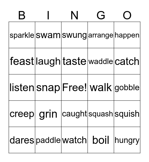 The Enormous Crocodile- verbs Bingo Card