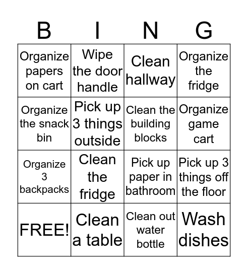 After Care Spring Cleaning Bingo Card