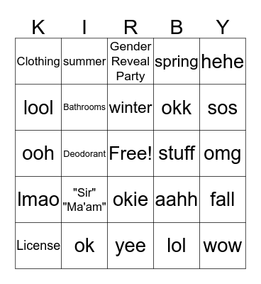 Gender Binary Bingo Card