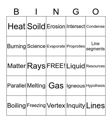 Science INGO Bingo Card