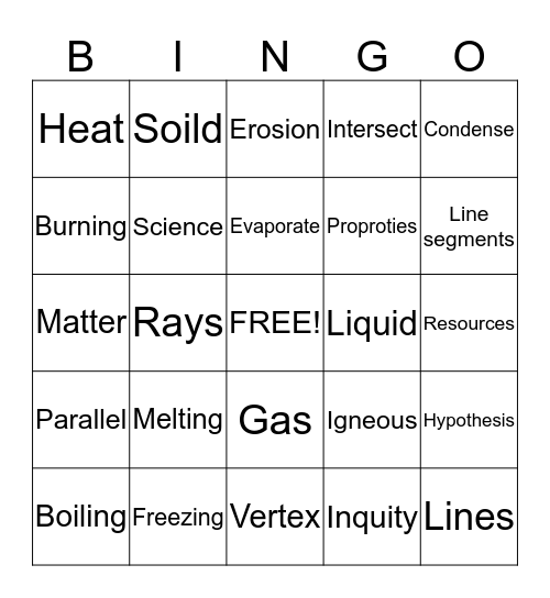 Science INGO Bingo Card