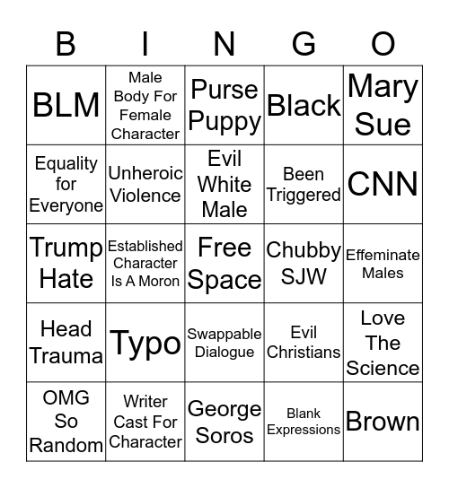 SJW Comics Bingo Card