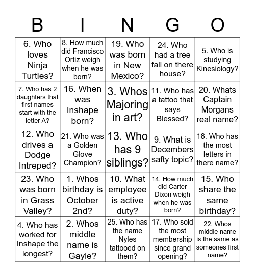 INSHAPE HOW WELL DO YOU KNOW YOUR CO WORKERS Bingo Card