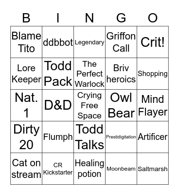 DDB Twitch Bingo Card
