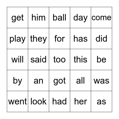 Sight Words List 2 Bingo Card