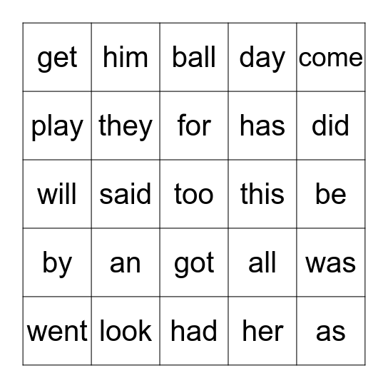 Sight Words List 2 Bingo Card