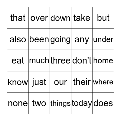 Sight Word List 5 Bingo Card