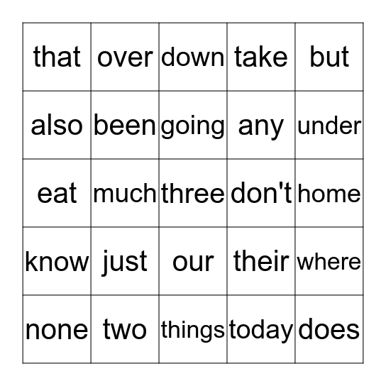 Sight Word List 5 Bingo Card