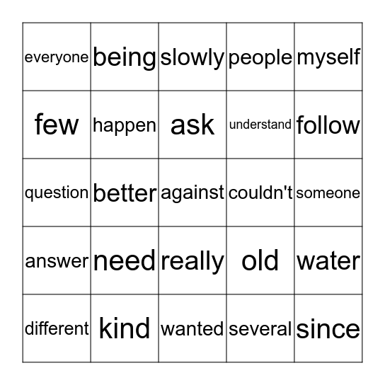 Sight Word List 8 Bingo Card