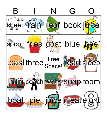 Vowel Pairs Bingo Card