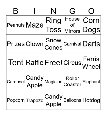 Carnival Bingo Card