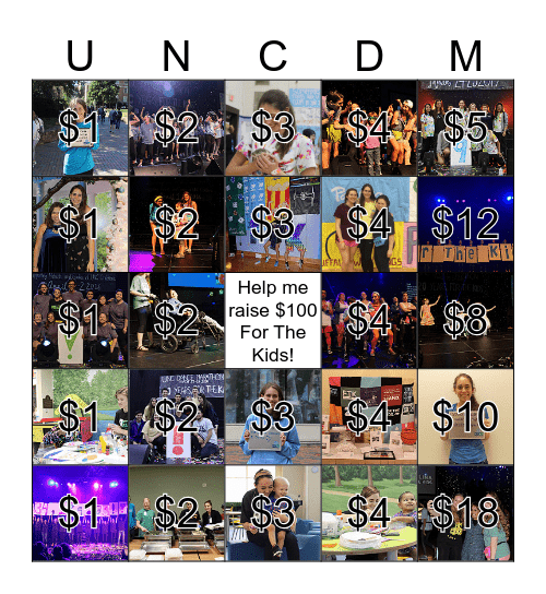 Leah's Carolina For The Kids Fundraiser Bingo Card