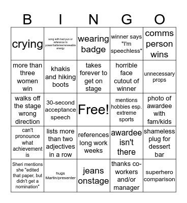 Staff Awards 2019 Bingo Card