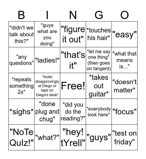 Pitochelli Bingo Card