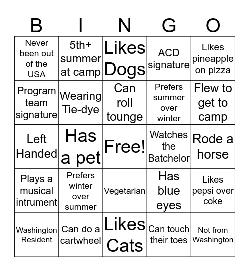 Staff BINGO!  Bingo Card