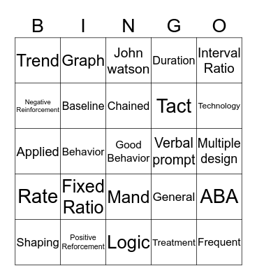 Good Behavior Bingo Card