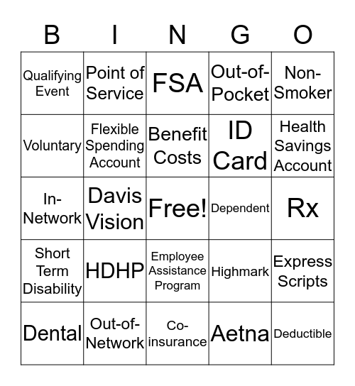 Benefits Bingo Card