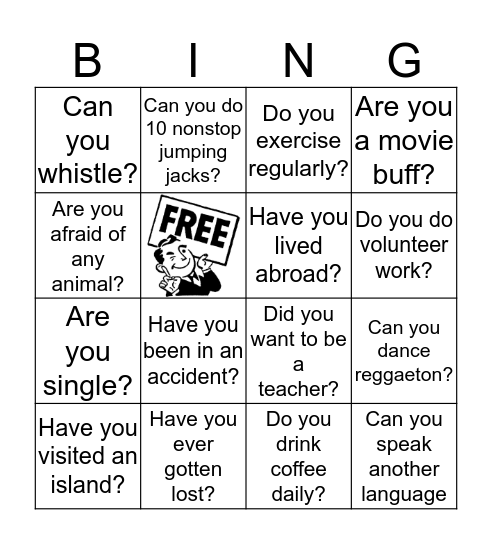 YES QUESTIONS! Bingo Card
