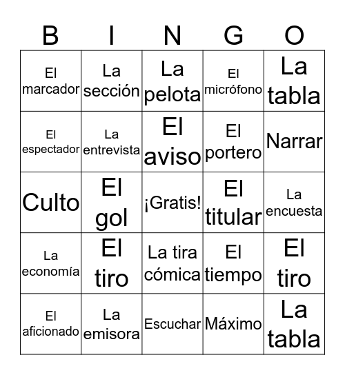 Vocabulario 7B Bingo Card