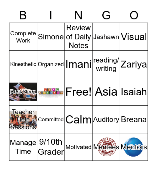 Study Skills Bingo Card