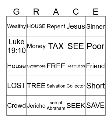 Zacchaeus Bingo Card